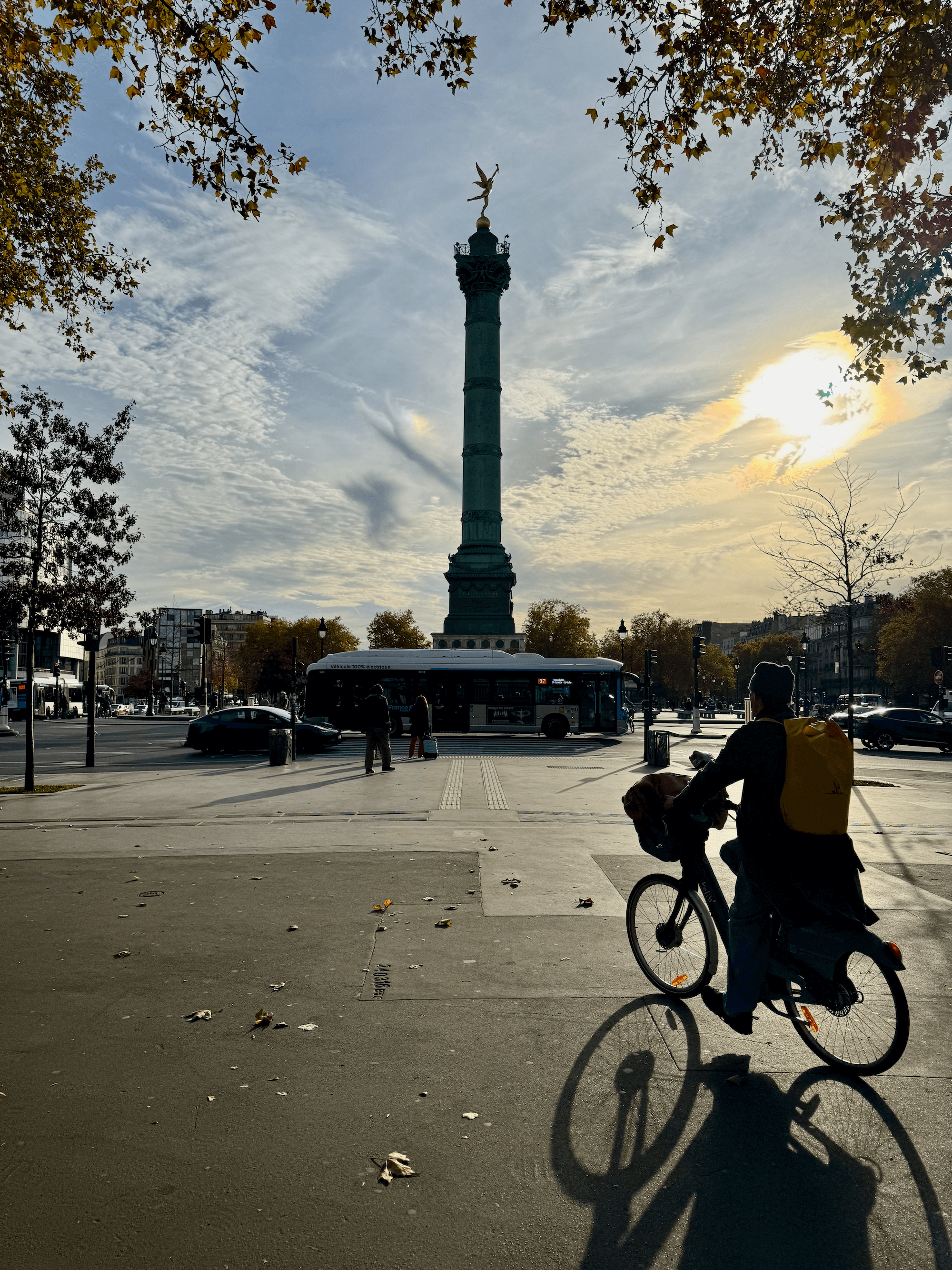 a bike and a statue